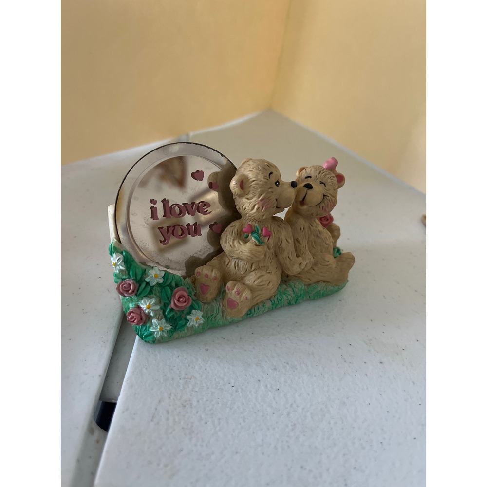 Vintage Teddy Bear Couple I Love You Mirror Figurine Resin Romantic Gift Decor
